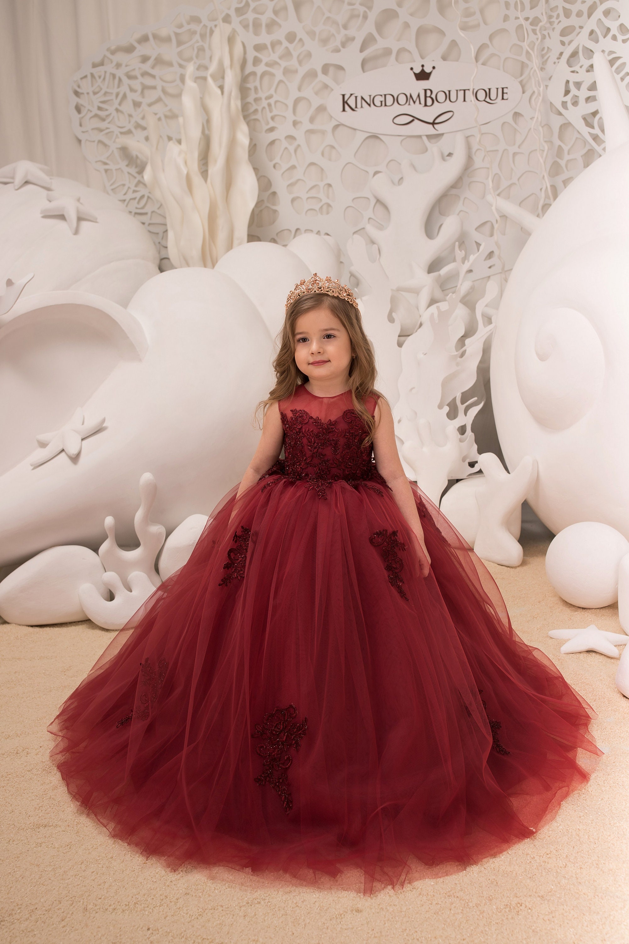 Burgundy 2021 Flower Girl Dresses Ball Gown Little Girl Birthday Party  Dresses Vintage Off Shoulder Communion Pageant Dresses260z From 55,58 € |  DHgate