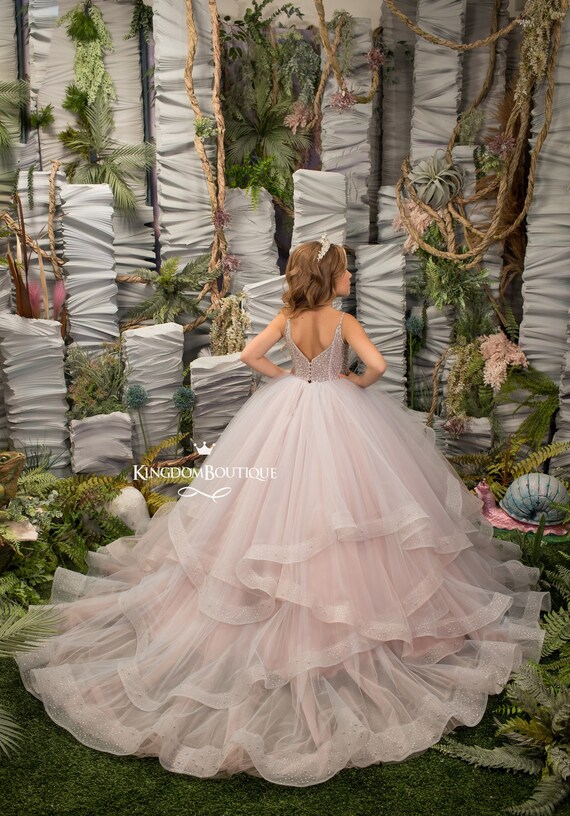 gray bridesmaid dresses with pink flowers Grey and Silver overlay Flower Girl Dress