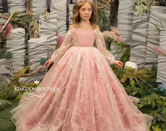 Tulle girl dress, Blush Pink and ivory flower girl dress for special occasion Bridesmaid party, Wedding, Pageant, Birthday, Photoshoot