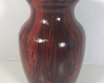 Hand-Painted Glass Flower Vase, Red and Black Decor