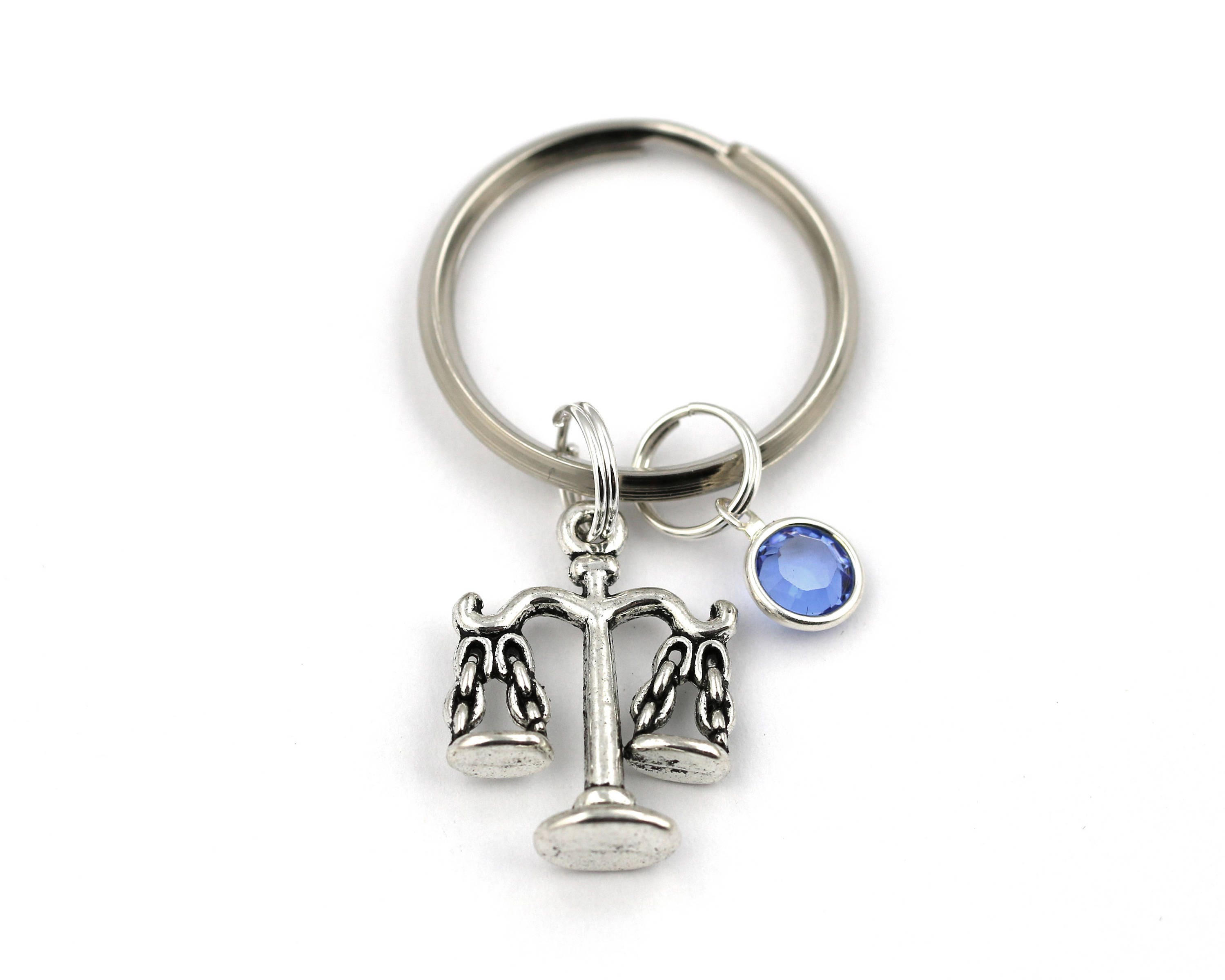 Scales Of Justice Key Ring Attorney Keychain With Birthstone Etsy