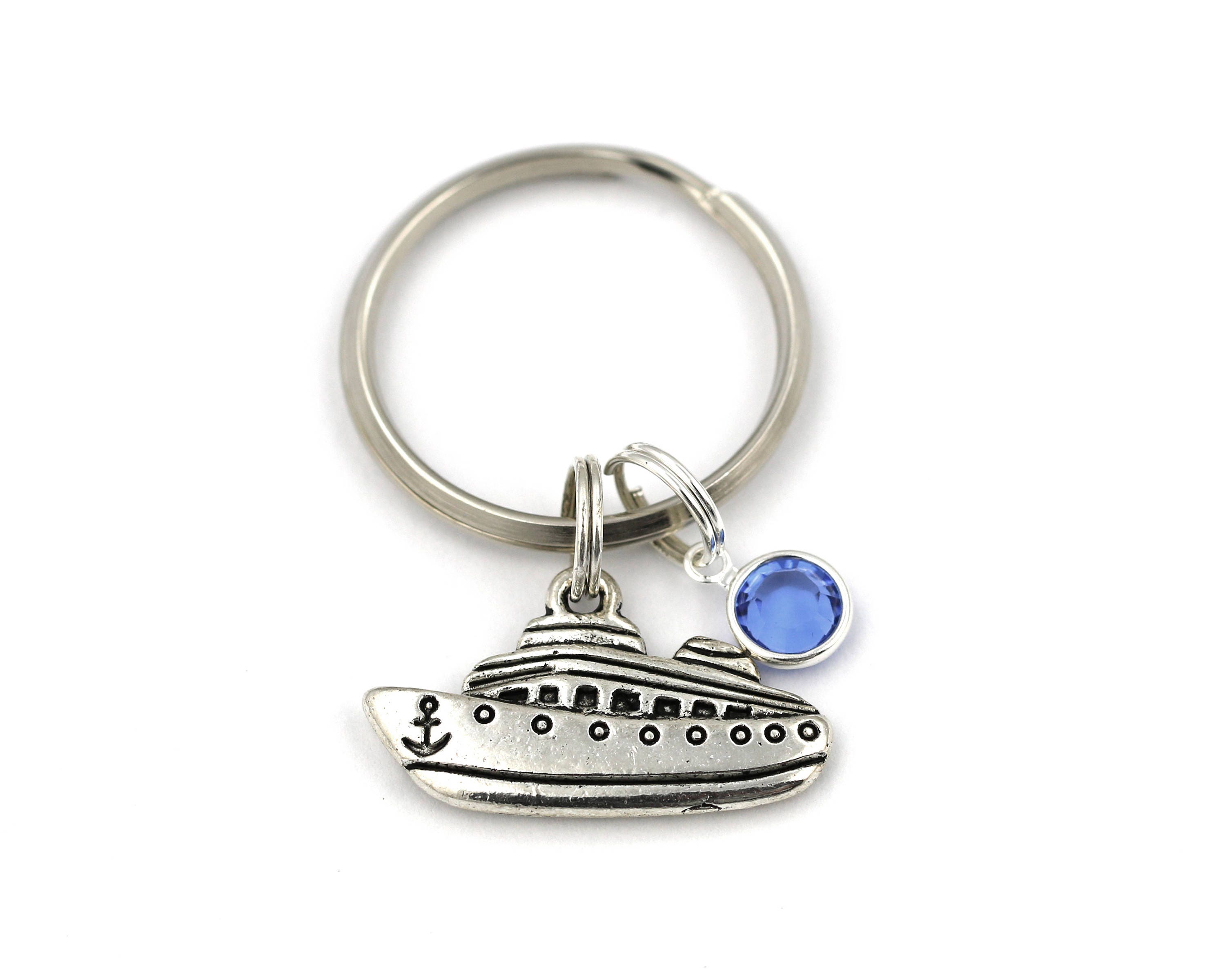 Boat Key Ring Boat Keychain With Birthstone Or Pearl Boat Etsy