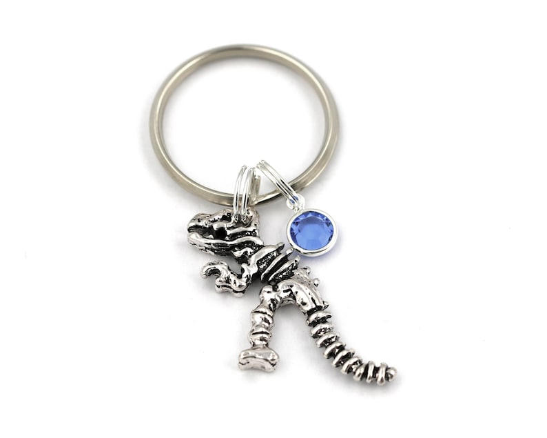 Dinosaur Key Ring TRex Keychain With Birthstone Or Pearl Etsy