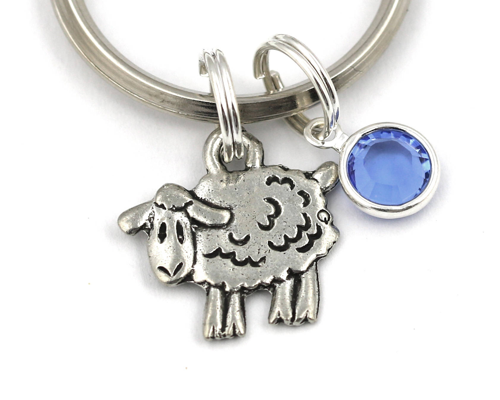 Sheep Key Ring Sheep Keychain With Birthstone Or Pearl Sheep Etsy