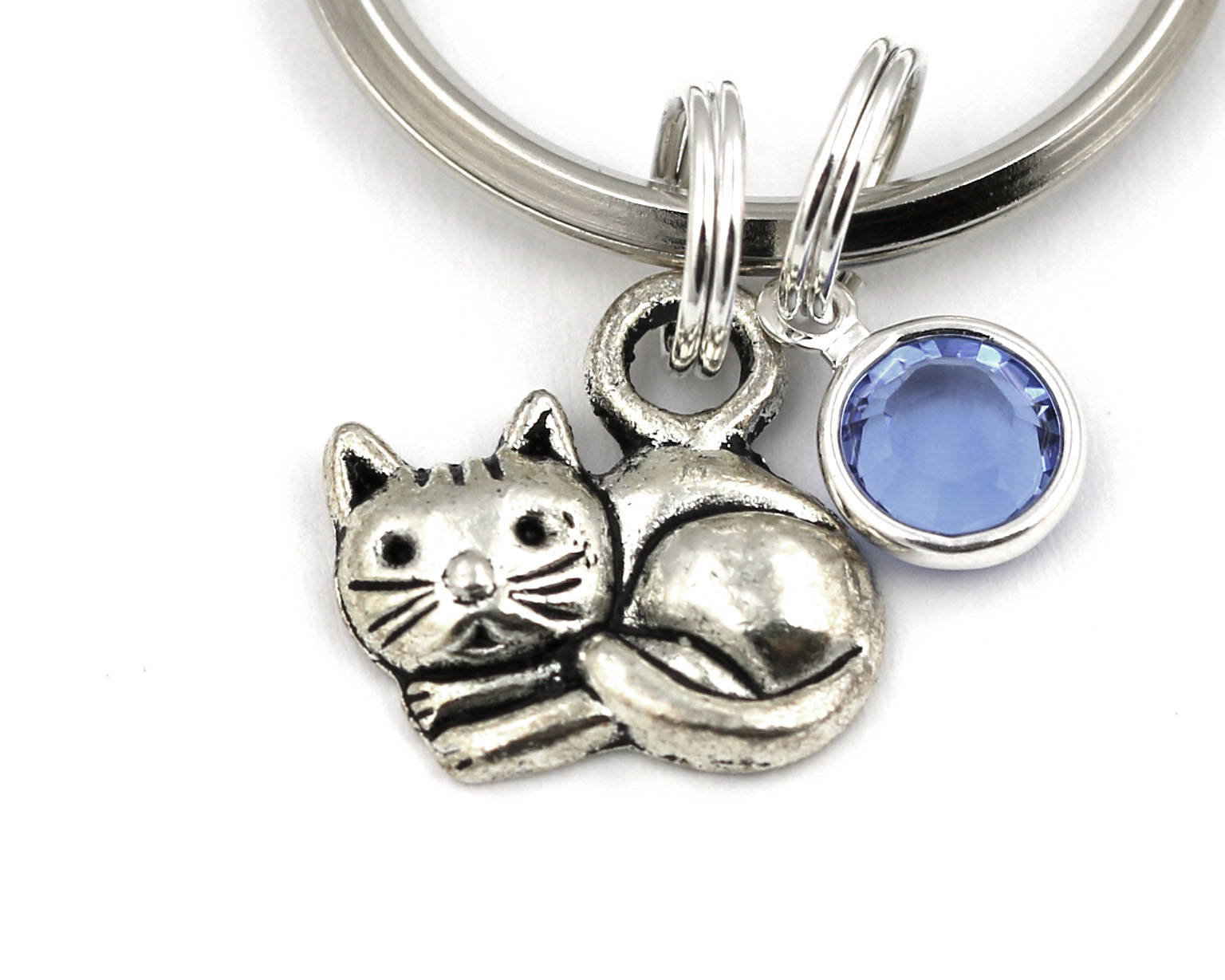 Cat Key Ring Cat Keychain With Birthstone Or Pearl Pet Loss | Etsy