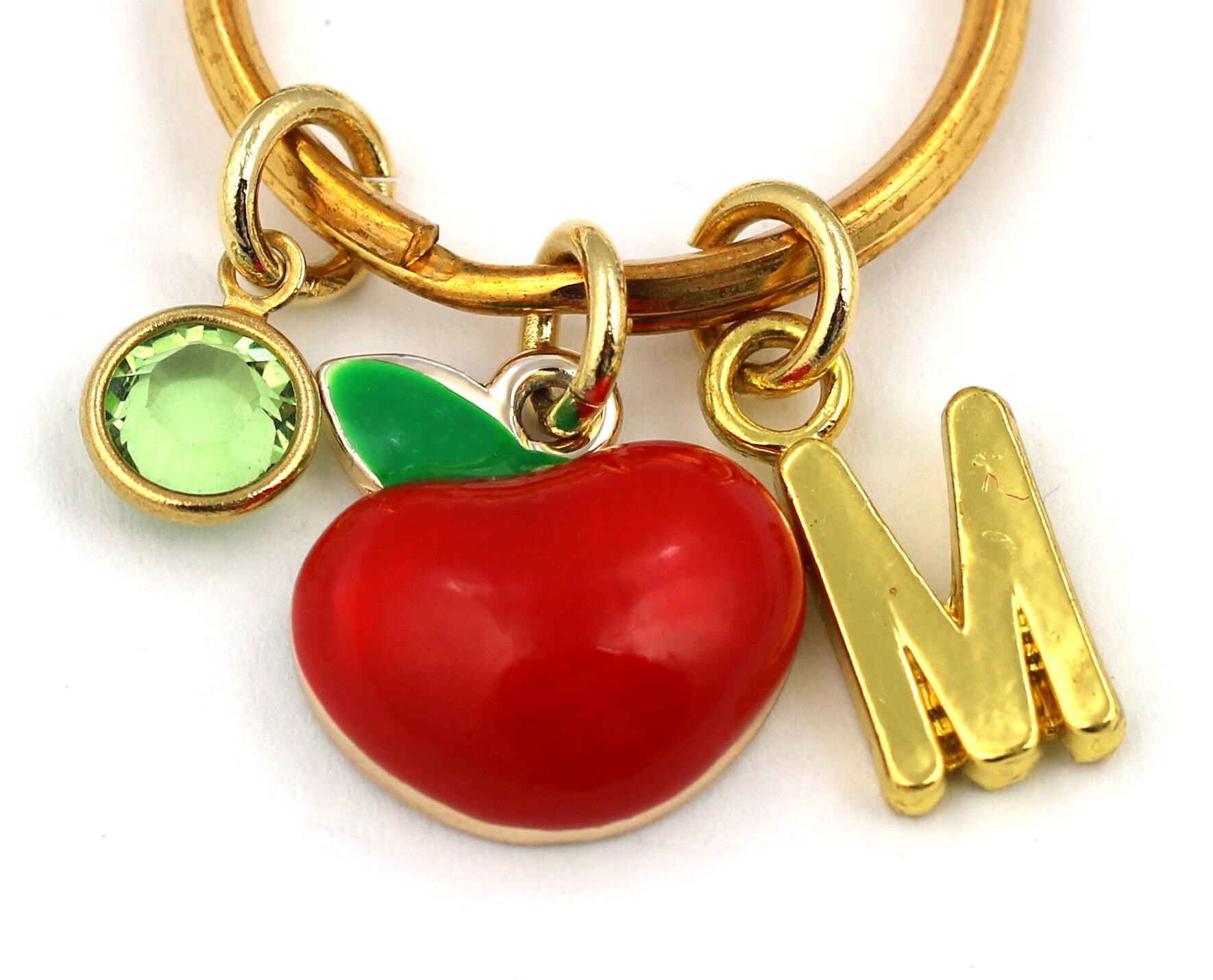 Apple Key Ring Personalized Teacher Keychain With Birthstone Etsy