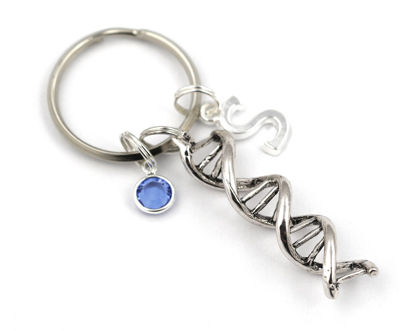 DNA Key Ring Personalized DNA Helix Keychain With Birthstone Etsy