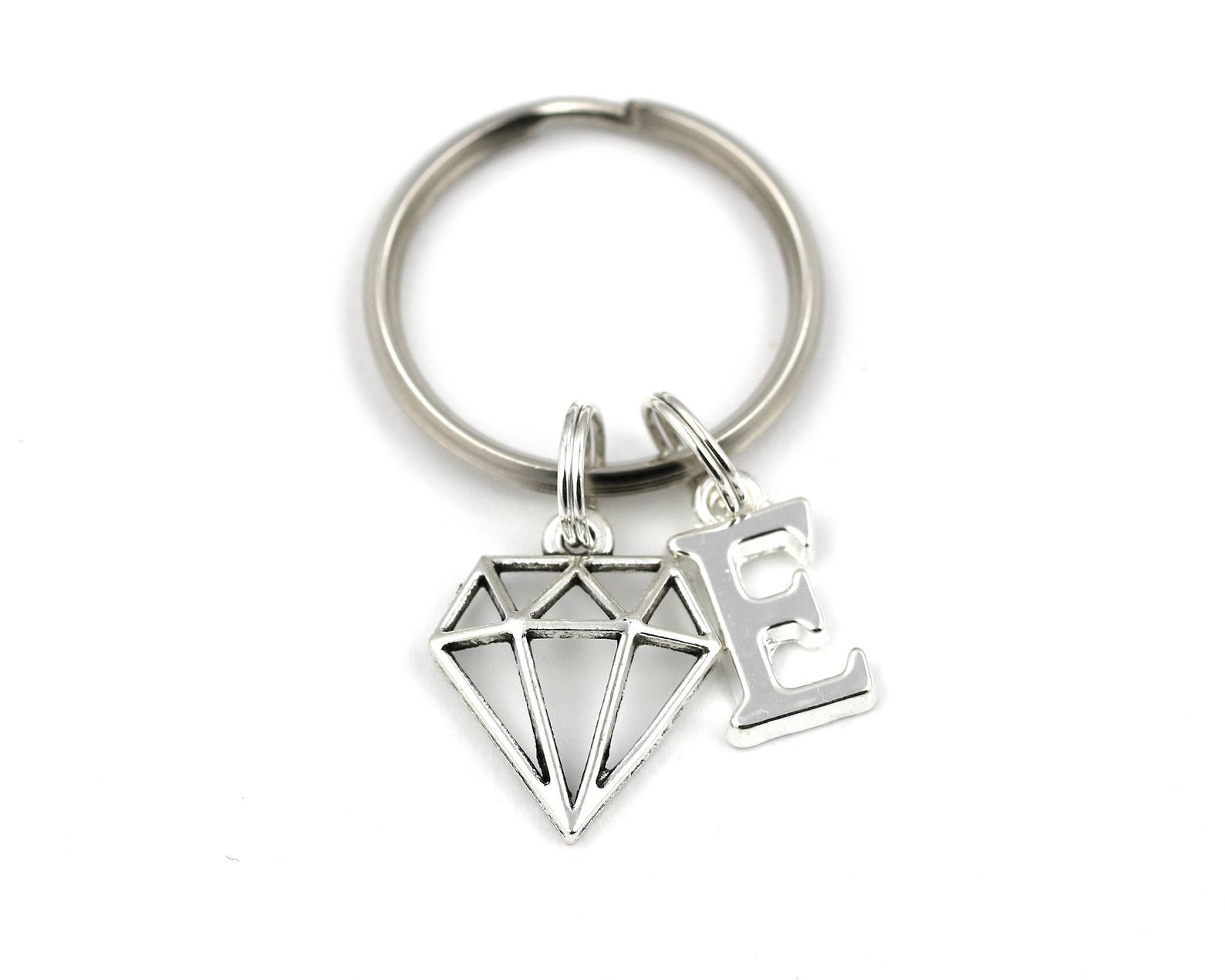Diamond Key Ring Personalized Diamond Shaped Charm Keychain Etsy