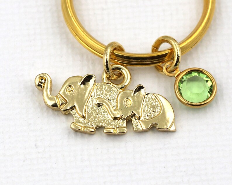 Two Elephants Key Ring Elephant Keychain With Birthstone Or Etsy