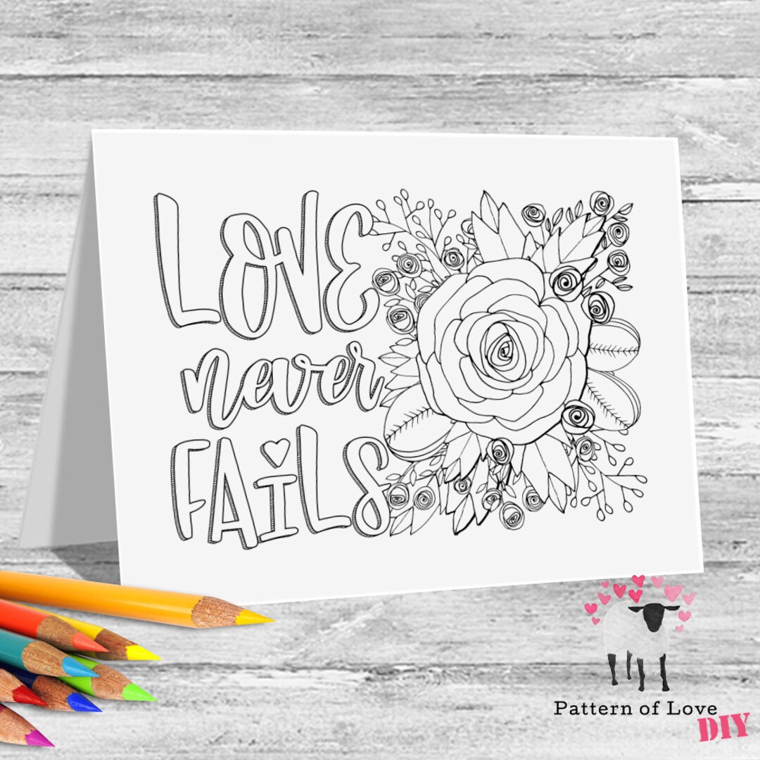 Love Never Fails Coloring Printable Note Cards - Etsy