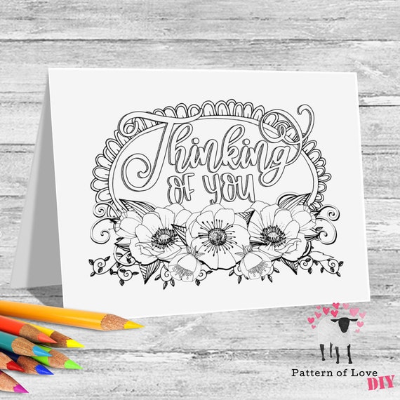 thinking of you coloring printable note cards etsy