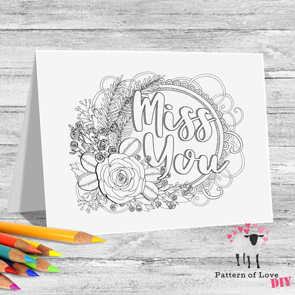 Miss You Coloring Printable Note Cards | Etsy