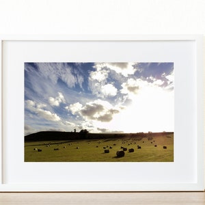 scotland sky | color photo| the scottish borders scenery | hay barrels wall decor | UK photography | big blue sky | peaceful landscape