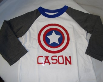 Captain American Toddler Shirt, Boys Raglan Tee, Long Sleeve