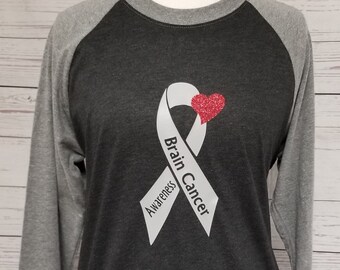 Brain Cancer Awareness Shirt, Cancer Ribbon Shirt, Grey Ribbon, Brain Cancer Survivor Gifts, Chemo Shirts, Cancer Fighter TShirt, 3x