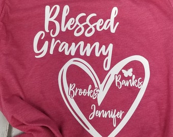 Blessed Grandma, V Neck, Nana, Grammy, Mom, Mommy, Mama, Aunt, Auntie Personalized Grandmother shirt, V Neck shirt Custom Grandma Shirt 2x