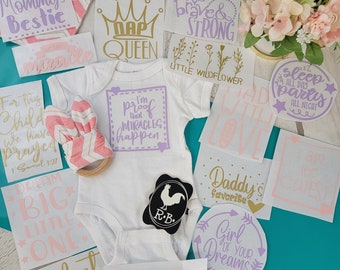 Baby Girl, Decorating Station Iron On Transfers, Personalized, Baby Shower Games, DIY Decorating Kit, Infant Station Kit for Baby Girl