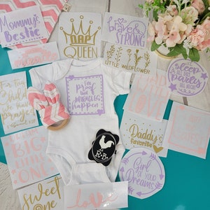 Baby Girl, Decorating Station Iron On Transfers, Personalized, Baby Shower Games, DIY Decorating Kit, Infant Station Kit for Baby Girl