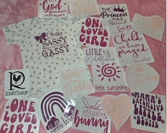 Baby Girl Decorating Station Iron On Transfers, Baby Shower Games, DIY Decorating Kit, Infant Station Kit for Baby Girl