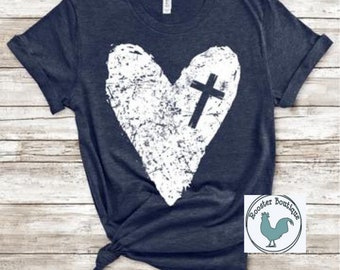 Heart with Cross, Christianity Love, Jesus Loves, Christian Belief, Short Sleeve Shirt, Gift for her, Bella Canvas Tee, 2X, 3X, 4X