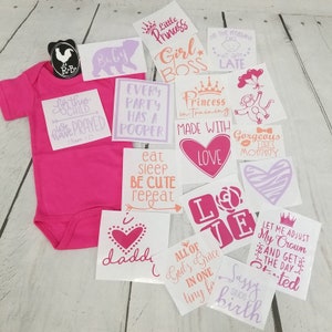 Baby Girl Decorating Station Iron On Transfers, Baby Shower Games, DIY Decorating Kit, Infant Station Kit for Baby Girl