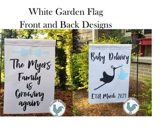 Baby Announcement White  Garden Flag, Personalized Garden Flag (Pole not included), Baby Shower Gift, Baby Garden Flag Customized