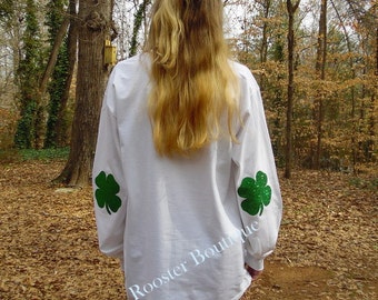 ST. PATRICK'S Day Long Sleeved shirt Shamrock Elbow Patches, Adult Youth sizes Monogrammed clover St. Patty's Day, 2x, 3x, 4x, 5x
