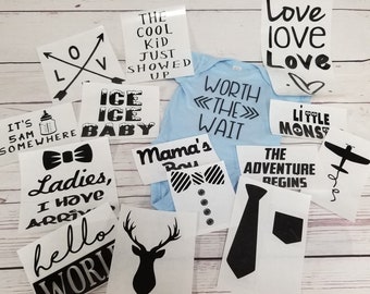 Baby Onesie Station Iron On Transfers, Baby Shower Games, DIY Decorating Kit, Infant Station Kit for Baby Boy
