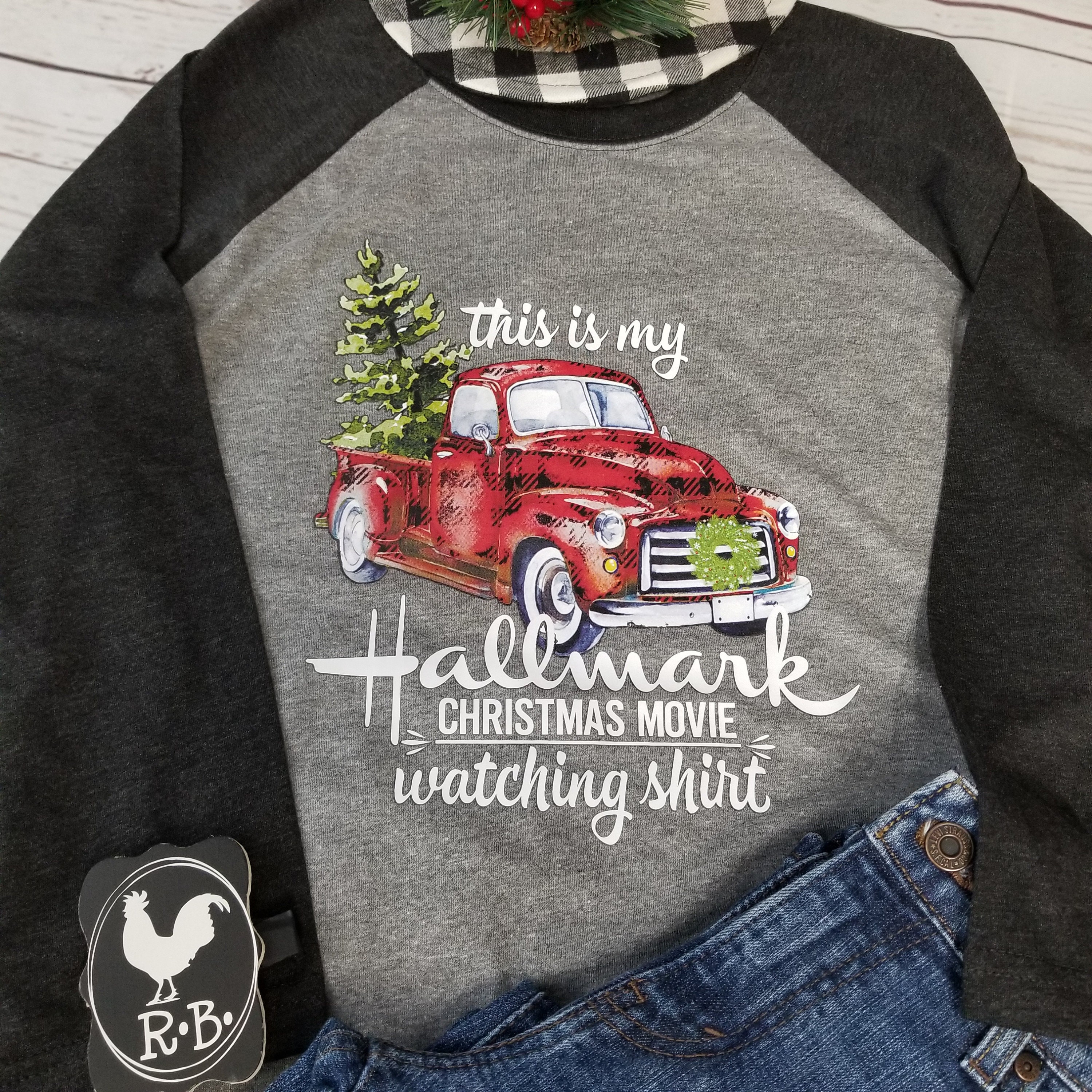 Hallmark Movie Shirt, Old Truck shirt, Christmas Shirt, Raglan 3/4 sleeve Tee, 2x, 3x