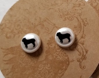 Bulldogs Pearl Stud Earrings, DAWG, 16mm 14mm, Football Jewelry - Game day Football Accessories