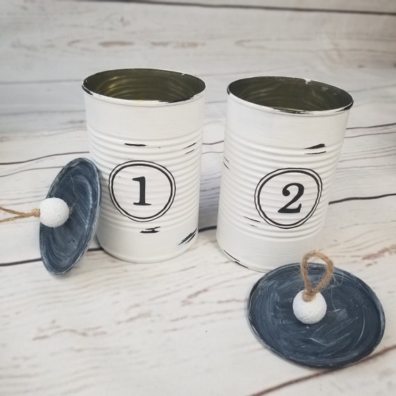 Rustic Home Decor, Farm House Set of 2 Tin Cans With Lids, Decorated Cans,  Distressed Decor, Upcycled Cans, Vase 