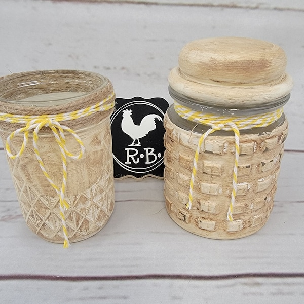 Painted Jar set of 2,  Distressed cream, Shabby Chic French Country Decor,  Mason Jar Decor