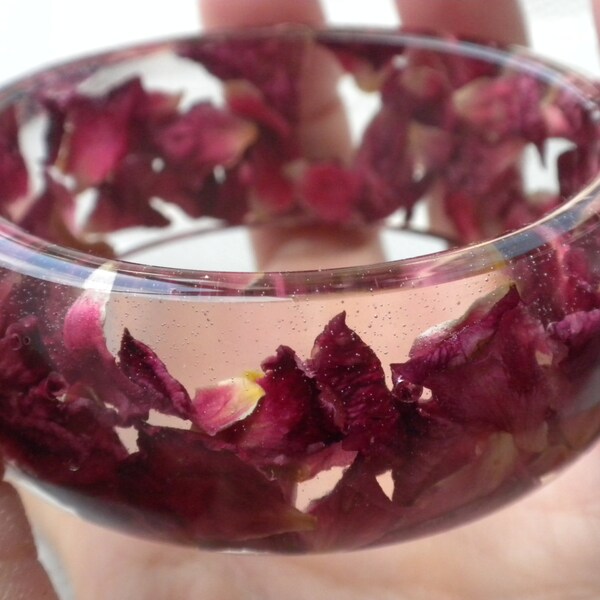Flower Resin Bangle! Beautiful dried Red Rose petals in a clear Resin Bangle!  Great Flower girl gift! Small wrist size!