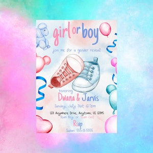 Gender Reveal Invitation Download, Gender Reveal Invitation Template, Couples Baby Shower Invite, Gender Neutral Baby Shower, Canva Template