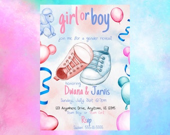 Gender Reveal Invitation Download, Gender Reveal Invitation Template, Couples Baby Shower Invite, Gender Neutral Baby Shower, Canva Template
