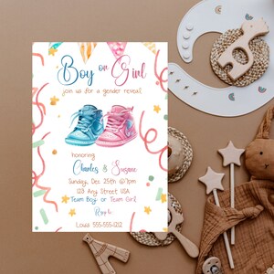 Step Up Your Gender Reveal Game with Our Pink and Blue Hi Top Tennis Digital Template