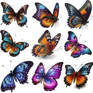 Collection colorée de 9 dessins d'art clip papillon générés par IA