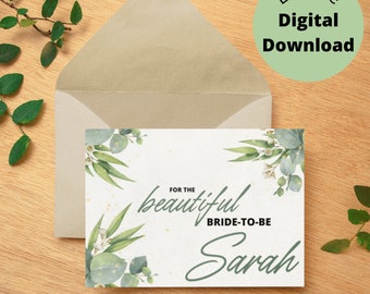Blush Floral Bride To Be Card - Tarjeta de despedida de soltera - Tarjeta de despedida de soltera mínima – Tarjeta de novia de eucalipto – Tarjeta de ducha floral verde