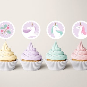 Purple Unicorn Cupcake Toppers, Rainbow Unicorn Party, Instant Download Toppers, Girls Pretty cupcake toppers, Girls Birthday Printables 713
