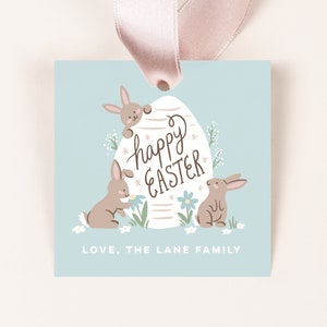 Bunny Easter-tagsjabloon, bewerkbaar paascadeaulabel, leuk vrolijk Pasen-label, gepersonaliseerd paascadeaulabel, geïllustreerde paaskaartdownload