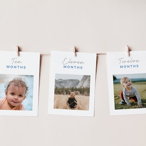 Boys 12 Month Photo Banner Template, Editable 1st Birthday Photo Banner, Modern and Minimal Design, Boys 1st Birthday, Minimalist photo 125