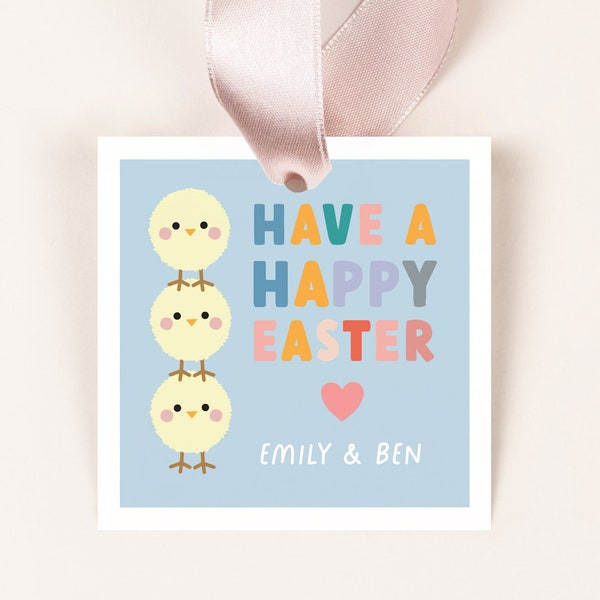 Cute Chick Easter Tag Template, Digital Easter Gift Tag, Colourful Easter Tag for Kids, Fluffy Chick Happy Easter Tag, Instant download