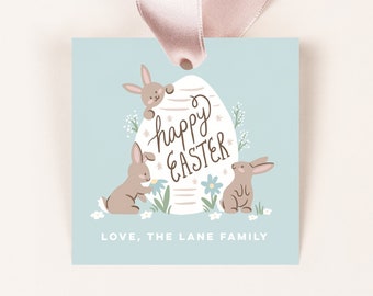 Bunny Easter Tag Template, Editable Easter Gift Tag, Cute Happy Easter Tag, Personalised Easter Gift Tag, Illustrated Easter Tag Download