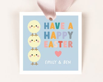 Cute Chick Easter Tag Template, Digital Easter Gift Tag, Colourful Easter Tag for Kids, Fluffy Chick Happy Easter Tag, Instant download