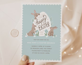 Editable Easter Brunch Invitation, Vintage Inspired Easter Invitation, Cute Bunny Rabbit Easter Invitation, Corjl Easter Invitation Template