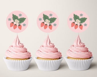Strawberry Cupcake Toppers, Round Printable Berry Sweet Toppers, Berry Birthday Toppers DIY, Instant Download Berry Sweet Strawberry 890