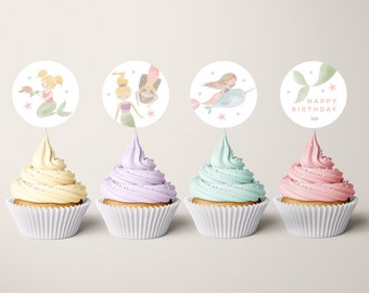 Mermaid Cupcake Toppers, Downloadable Mermaid Toppers, Beautiful Mermaid Illustration, Under the Sea Toppers, Round Toppers Mermaid 151