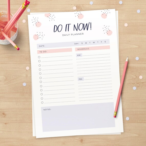 cute to do list and schedule daily planner in a4 and us letter in pink and purple instant download pretty and cute stationery cute schedule planner