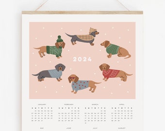 2024 Dachshund Calendar, Sausage Dog Wall Calendar, Illustrated Dog Calendar, Colourful Wall Calendar, Dachshund Poster Calendar
