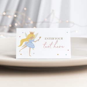 Bearbeitbare Fee Tischkarten, Feenhafte Essenszelt Karten, Fairy Party Printables, Mädchen Geburtstagsparty Vorlage, Fairy Princess 123